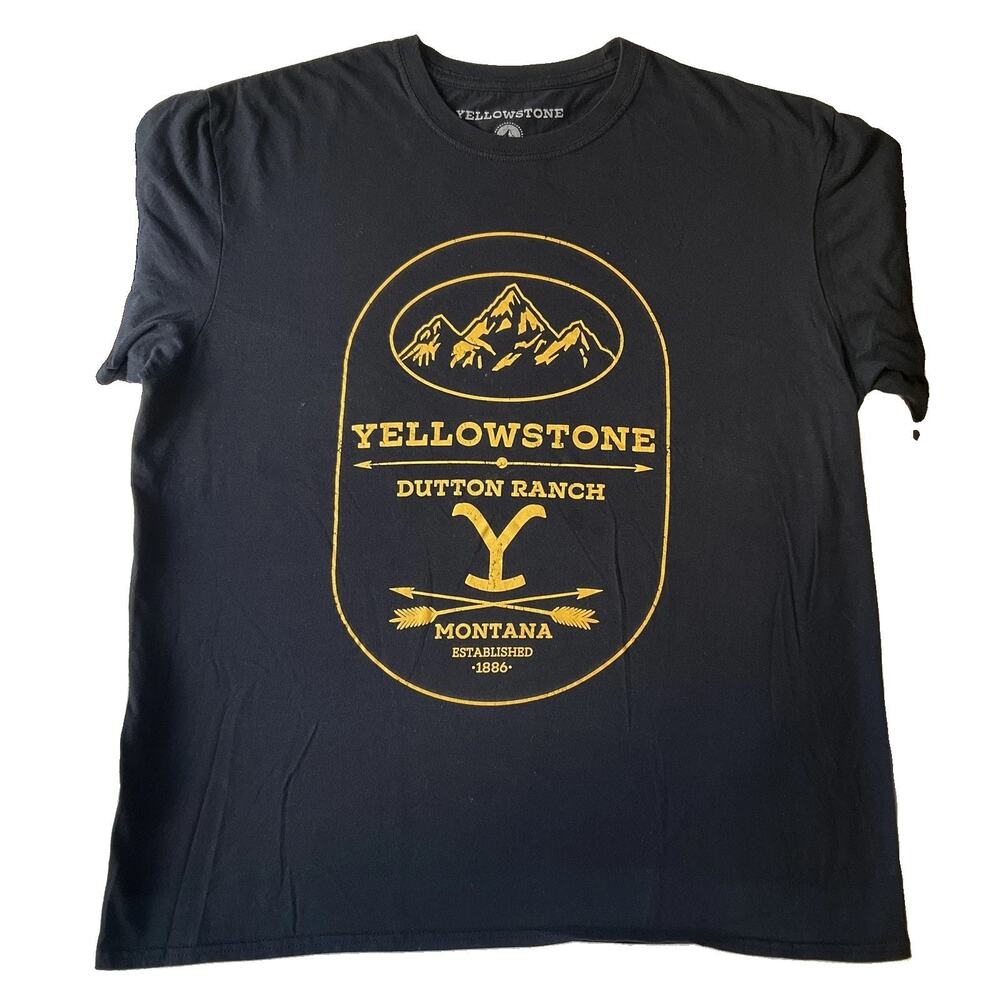 Yellowstone Men Shirt XL Black Graphic Print Yellowstone Dutton Ranch Logo
